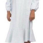 7 For All Mankind Linen Cotton Blend Smocked Puff Sleeve Blue NWT Medium Photo 0