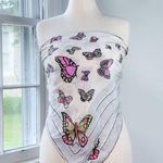 Vintage Y2K Butterfly Print Bandana Square Scarf Pastel Beach White Photo 0