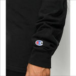 Champion Powerblend Fleece Pullover Sweatshirt Black Boyfriend Crew Logo Script Photo 3