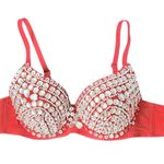 Rhinestone Burlesque Dance Rave Bustier Bra. Y2K. Hand Sewn. Red. Size Large Red Photo 7