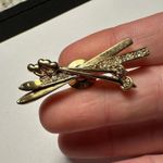 Avon Skis and Ski Poles Gold Tone Rhinestones Lapel Pin For Snow Skier Photo 2