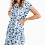 Southern Tide  Amelia Tile Print Dress Blue Herron‎ Costal Nylon Size XS Photo 0