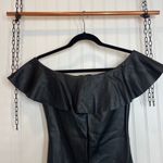 Mango Black Vegan Leather Off the Shoulder Ruffle Mini Bodycon Dress Size S Photo 2