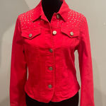 Allison Daley Red Studded Denim Jacket super cute like new Photo 0