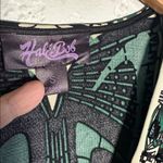 Hale Bob  Black Jewel Green Long Sleeve Dress 100% Silk Rhinestone Boho Artsy Photo 4