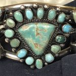 Navajo Indian 70 grams Sterling Silver Turquoise Cluster Bracelet Signed Photo 5