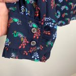Loft Navy Blue Peacock Print Chiffon Blouse Sz Large Photo 8