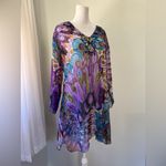 Zury Sheer Multicolored Peacock Print Sequined V Photo 4