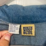 Vintage Romper Chambray Women Small Blue Floral Denim Embroidered Pocket Denim Photo 4