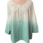 J. Jill Women's Ombre Long Sleeve Scoop Neck Linen Blend Button Up Blouse Size L Green Size L Photo 0