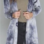 289. Crepes Tie Dye Long Sleeve Open Front Cardigan with pockets Black Photo 7