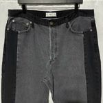 Mango Two Tone Side Panels High Waist Raw Hem Straight Leg Jeans Grey Size 14 Photo 5