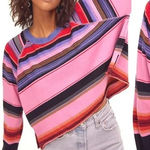 Free People We The Free  Baja Striped Raglan Long Sleeve Cropped Crew Top Size XS Photo 0