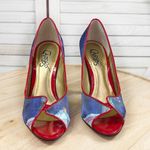 Carlos by Carlos Santana Pounce Graffiti Print Peep Toe Pumps Red Multi 6 Blue Photo 1