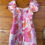 Lulus NWOT  So Stunning Orange Multi Floral Jacquard Puff Sleeve Mini Dress Sz XS Photo 3