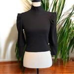 Free People  Black Ribbed Puff Shoulder Mock Neck Sweater - Size Small Photo 1