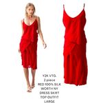 Y2K VTG. WORTH NY 100% SILK RED FAIRY CHAIN 2 PC. SET TOP SKIRT LARGE Photo 1