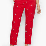 Talbots  Relaxed Chinos Frenchie Critter Pants 12P Red Embroidered Dog Print Photo 0