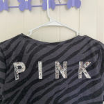 PINK - Victoria's Secret NWOT | PINK Victoria’s Secret women’s gray black zebra print v-neck sequin top M Photo 4