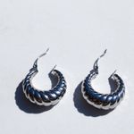 Stainless Steel Chunky Twist Croissant Style Hoop Earrings Dainty Silver Photo 4