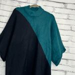 Alfani  Teal Black Colorblock Mock Neck Short Sleeve Sweater Women’s 1X Fuzzy Photo 5