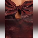 Lulus Chic Perspective Wine Red Satin Tie-Front Puff Sleeve Top Photo 4