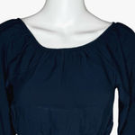 Madewell  Shirt Womens XXS NAVY Blue Twill Tie-Back Cutout Top Crop‎ Boho Peasant Photo 4