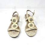 Charter Club [] Tan Cream Zooey Woven Raffia T-Strap Floral Slingback Sandals 8 Photo 0