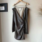 Nanushka Surplice Cold Shoulder Brown Faux Leather Mini Dress Size Medium Photo 3