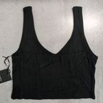 Michael Lauren NWT  Black Claremont V Neck Crop Top Ribbed Sleeveless XS Photo 2