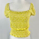 Lush Clothing New Lush Printed Puff Sleeve Smocked Crop Top Yellow Photo 2