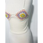 ZARA Crochet Granny Square Ribbed Crop Tank Top Cream Purple Size Medium Large Photo 11