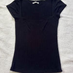 Reformation Jeans Womens Short Sleeve Square Neck Ribbed Shirt Black Size XS Photo 0