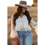 ASTR the Label Tiered Bell Sleeve Lace Top in Buttercream Size X-Small Photo 7