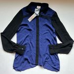 Parker  Mesh Inset Top Silk Blue Black Size Medium NWT Photo 1