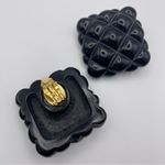 Vintage Huge Black Square Pineapple Textured Shoe Clips Photo 1