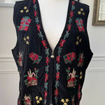 Vintage 90s Cleo Black Velveteen Embroidered Christmas Vest Bell Zipper Pull XL Photo 0