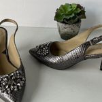 Adrienne Vittadini Surya Slingback Shoes Sz 6M Snake Skin Crystals Pewter Glam Photo 13