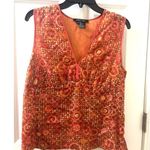 Etcetera  Silk Sleeveless Blouse Size 14 orange abstract pattern v neck Photo 0