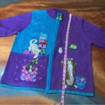 Heirloom Collwctible Christmas Cats holiday zip front Cardigan XL sequins Purple Photo 9