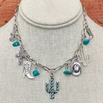 Saguaro Cactus and Turquoise Charm Necklace Silver Photo 0