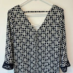 Alya  Women’s Blue White Geometric Lace 3 Quarter Sleeve Mini Dress Formal Event Photo 11