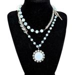 Faceted Opalite & Crystal Boho Bead Necklace with Pendant 18” Toggle Clasp Silver Photo 0