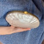 White & gold textured summer formal pearl box bag clutch handbag removable chain Photo 3