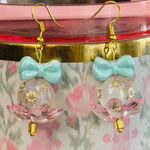 Floral Beaded Earrings with Bows Pink Photo 0