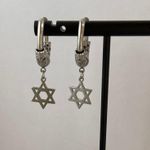 Titanium Steel Six Point Star Dangle Drop Earrings for Men Women Silver Photo 4