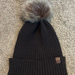 Lucky Brand Black Knit Beanie with Faux Fur Pom-Pom Photo 0