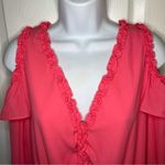 Nicole Miller  Ruffle Cold Shoulder Long Sleeve Dress Coral Camellia Rose 12 NWT Photo 4