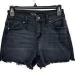 Time And Tru SZ 2 Jean Shorts Distressed Frayed Hem Hi-Rise Zip-Fly Stretch Slit Photo 0