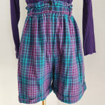 American Vintage Vintage 90s Melbourne Classix Teal Purple Plaid Paperbag High Waisted Shorts S M Photo 0